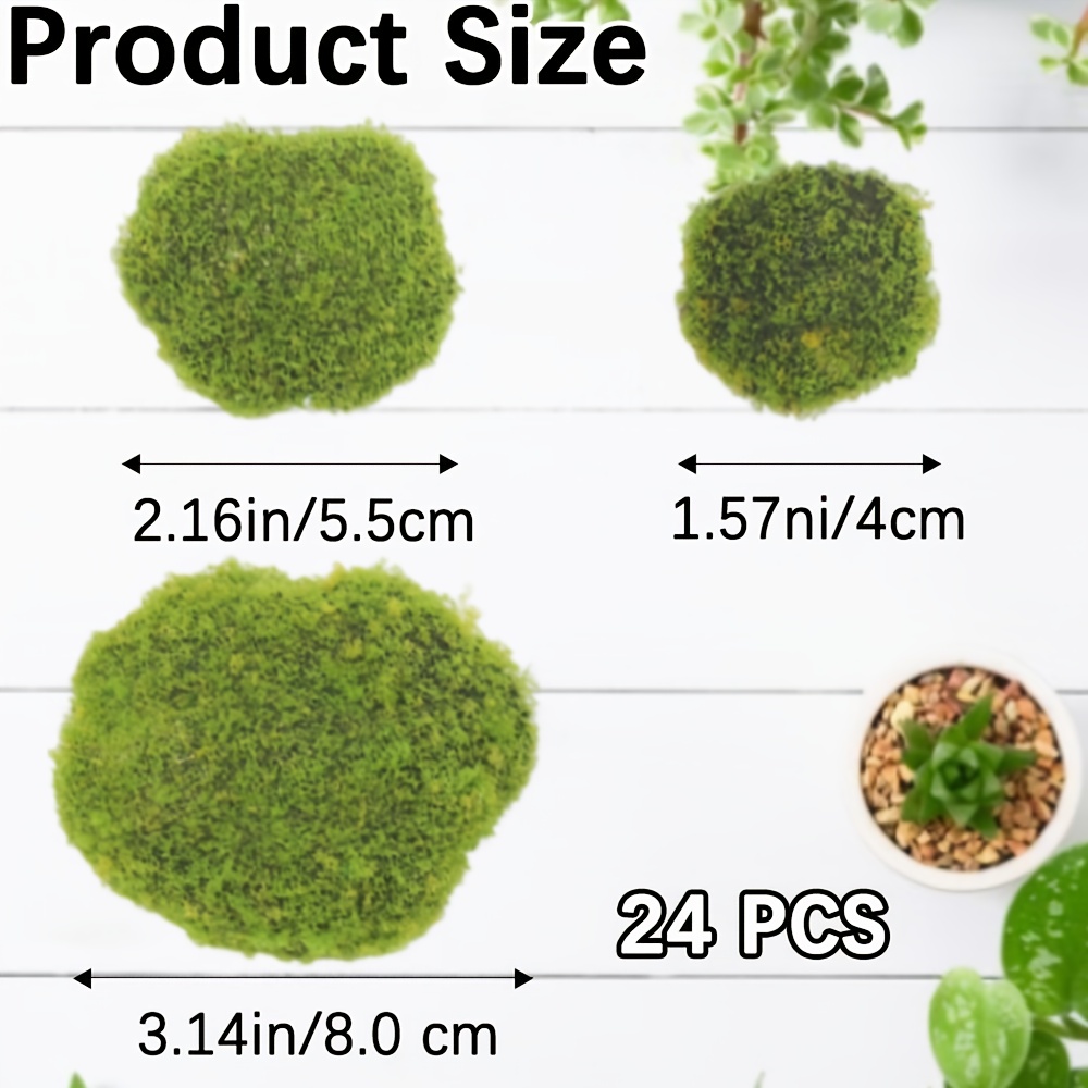 Image of 24pcs Artificial Hedge Moss Stone Decorations, Green Plant Decorations For Home And Garden, Artificial Moss Stones For Crafts And Activities