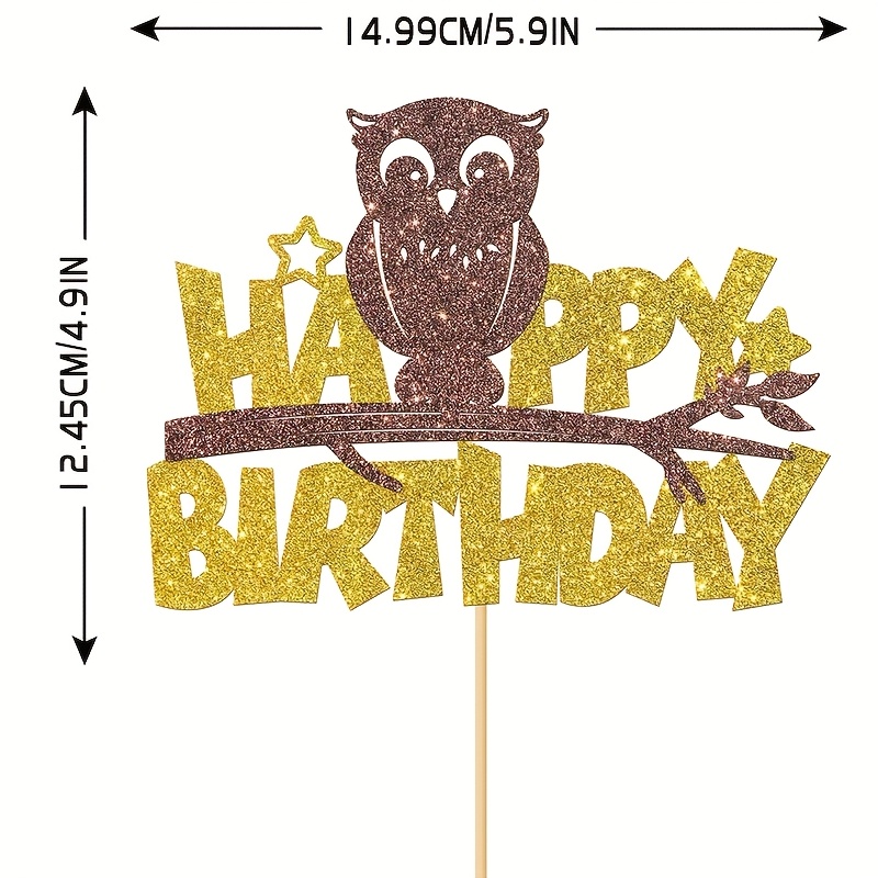 1pc Party Pack/happy Birthday Owl Cake Top Cover/animal Owl Cake Decoration/animal Theme Birthday Party Decoration - Sparkling Golden (owl)