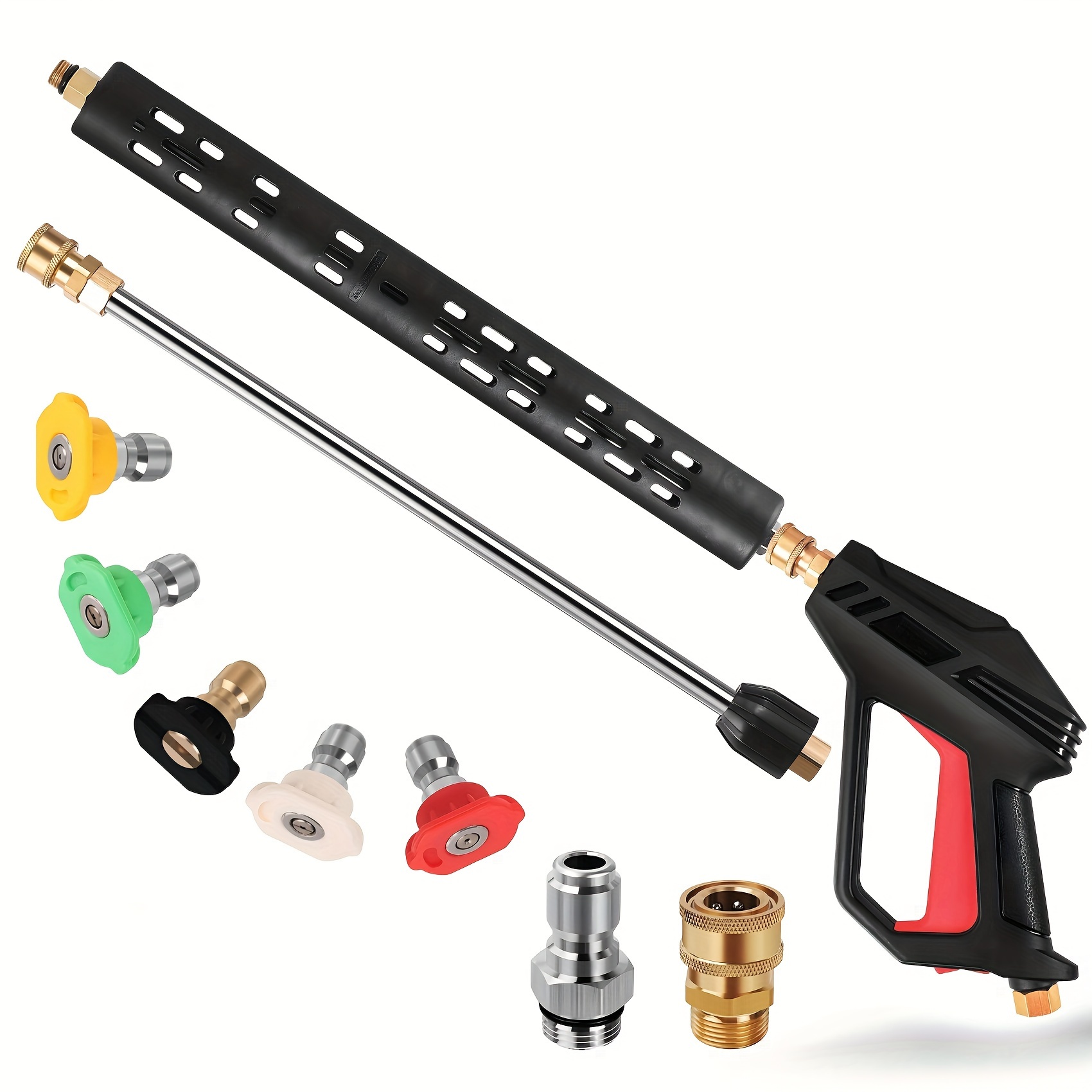 

4000psi Pressure Washer , Red High Power Washer With Replacement Wand Extension, High Pressure With 3/8 Inch And M22-14mm Fittings, 5 Nozzle Tips