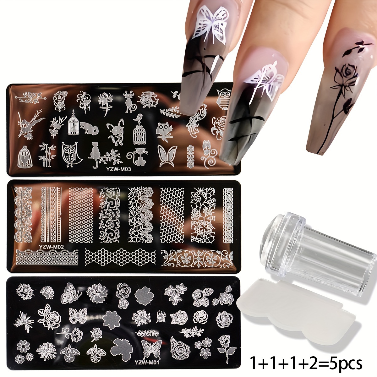 

Nail Art Stamping Kit With 5-piece Set – Diy Nail Design Transfer Tools, Butterfly, Floral, Lace, Cat, Owl Patterns – Includes Plates, Stamper, Scraper – Alcohol-free, Salon-grade Manicure Decorations