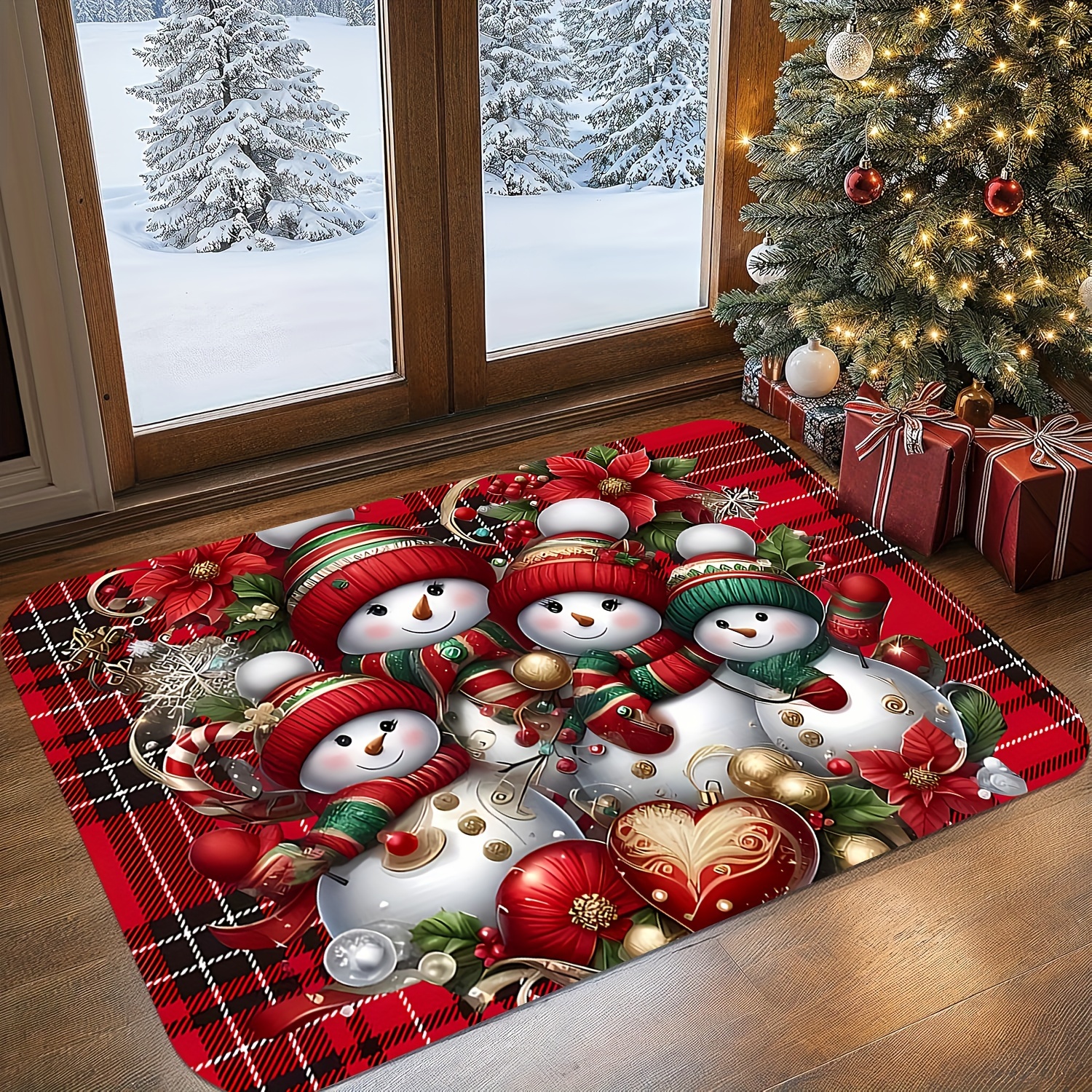 

Christmas Welcome Door Mat - Snowman & Design, Non-slip, Easy Clean, Stain Resistant, Machine Washable Flannel Memory Foam Rug For Living Room, Bedroom, Kitchen, Office - Decor