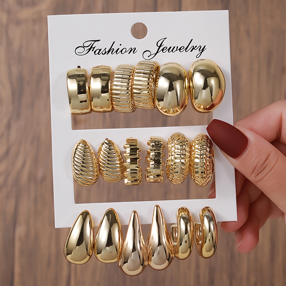 Image of 6/9 Pairs Of Exaggerated Resin Earrings Set, Perfect For Women's Parties And Holiday Gifts
