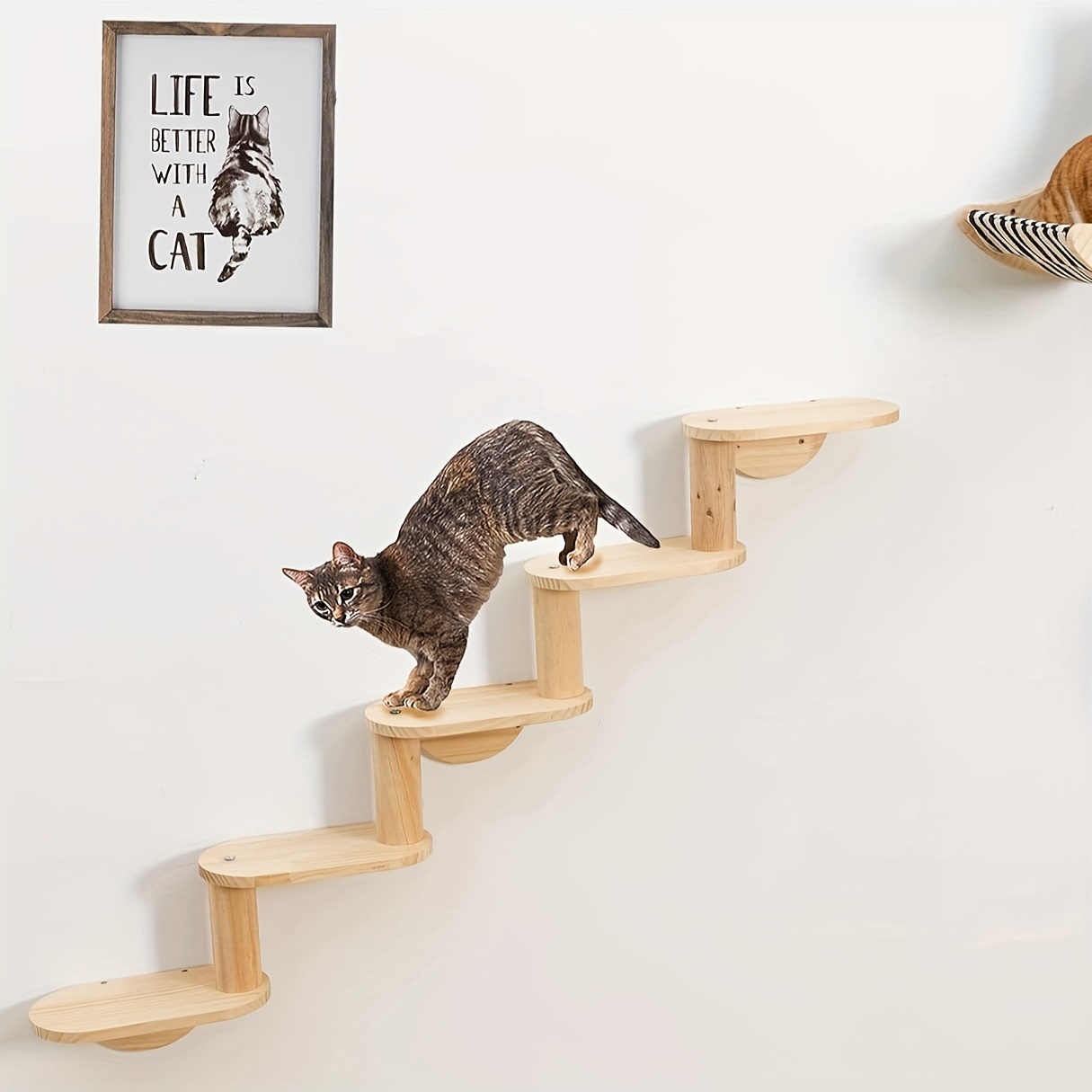 popular 3 level wall mounted cat climber shelf sturdy wooden cat tree with perches ladder festive indoor activity center for kitties christmas decor details 5