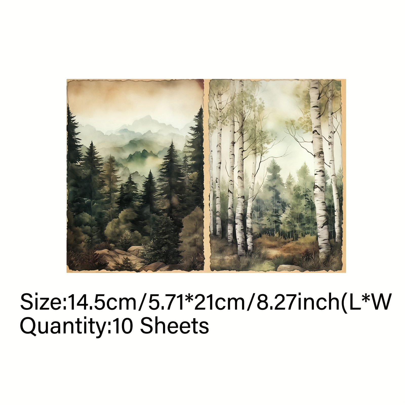 E-shop Vigus 10 Stück Waldsaison-Aquarell-Kunstdrucke - A5-Format handgefertigtes Papier mit landschaftlichen Motiven für Tagebücher und kreative