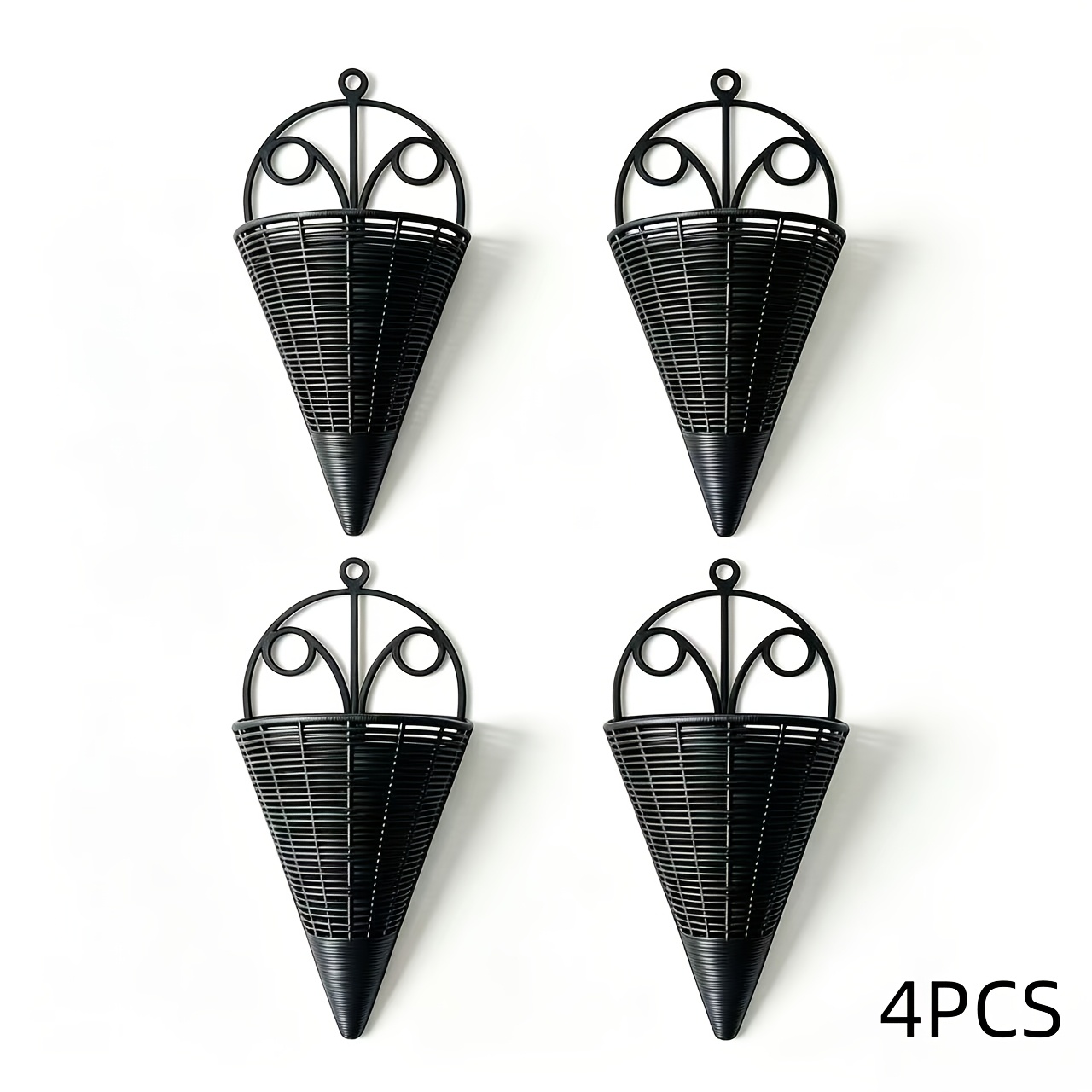 4 Pack Black/brown Plastic Wall Hanging Flower Baskets, -one Molded Conical Wall Planter Holders For Indoor Outdoor Home Garden Decor