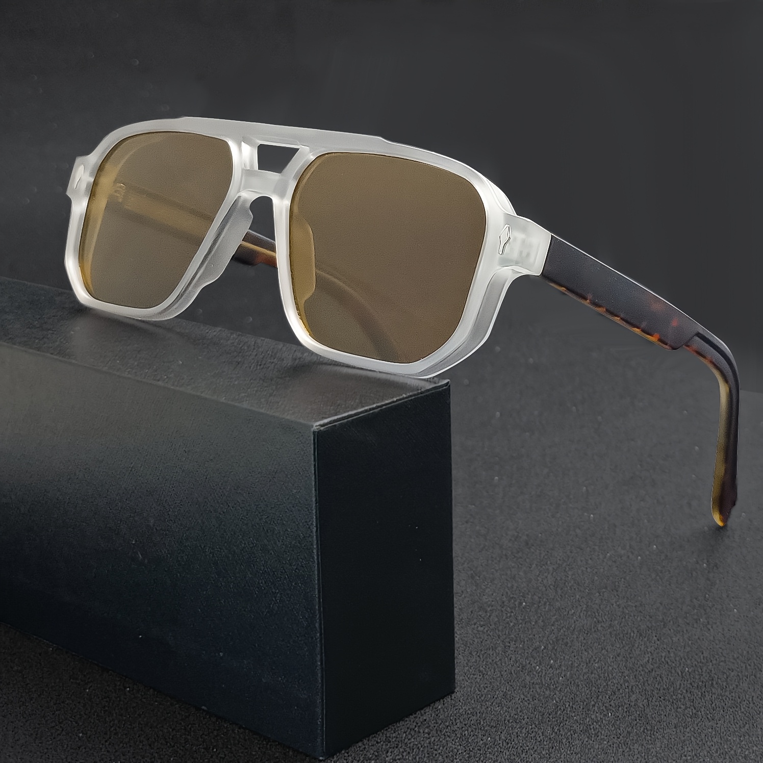 Large Retro Square Sunglasses with Double Bridge Design