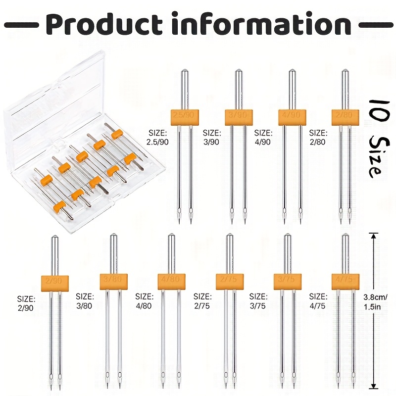 E-shop 10 Stück Doppelstichnadeln, 2.0/90, 2.5/90, 3.0/90, 4.0/90, 2.0/80, 3.0/80, 4.0/80, 2.0/75, 3.0/75, 4.0/75 Dehnungsnadeln,