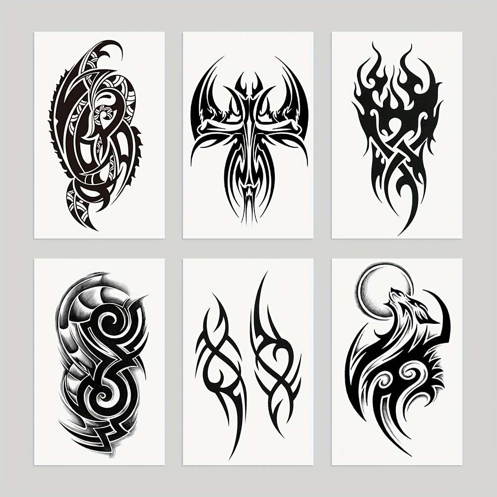 Image of 6pcs Temporary Tattoos, For Men And Women Adults, Large Half Arm Sleeve Tattoo Stickers, Waterproof Realistic Body Art Stickers