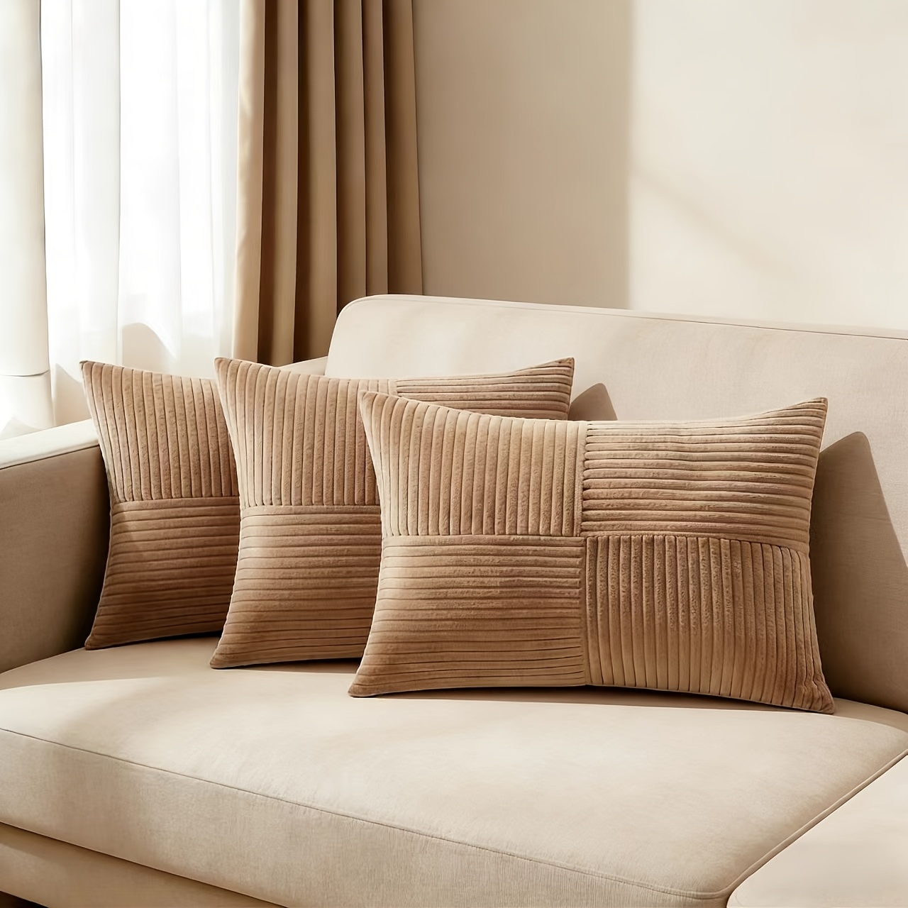 TEMU 3pcs Retro Splicing Striped Light Living Room Pillow Cover Home Sofa Comfortable Pillow Cover "only For Pillow Cover"