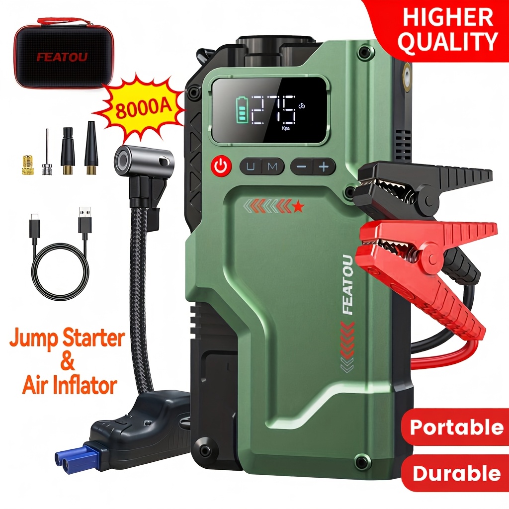 TEMU Portable Car Jump Starter With Air Compressor 8000a Jump Starter & Air Inflatorpeak(9.0l Gas, 8.0l ) With 150 Psi Tire Inflator, 12v Car Battery