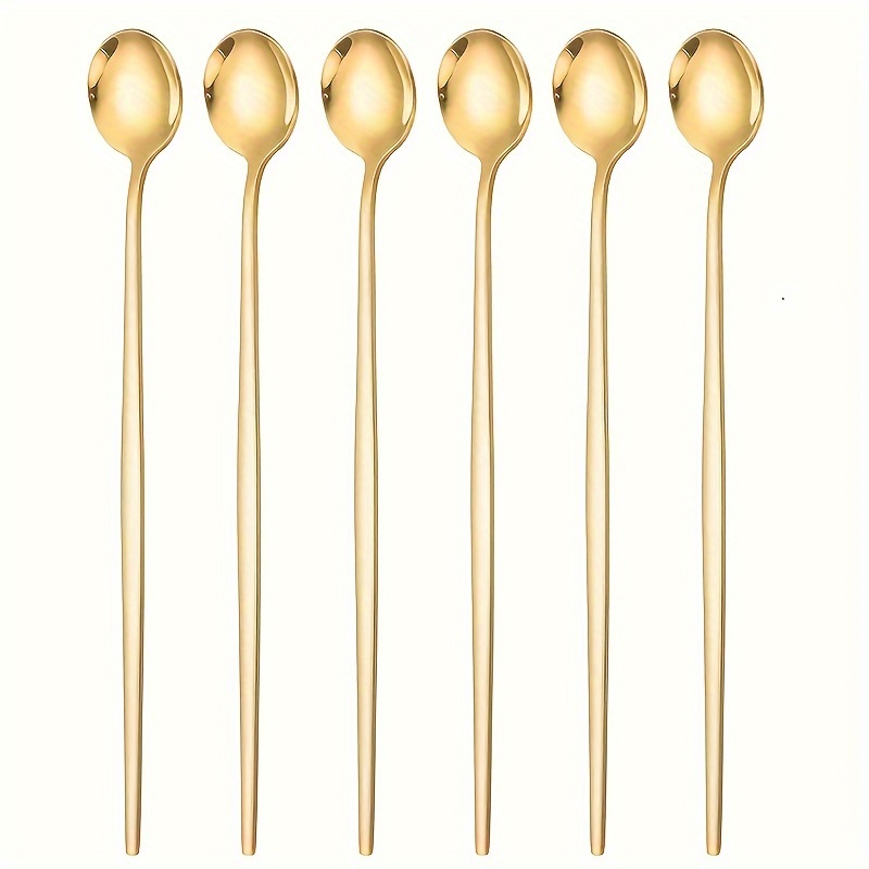 Image of 6pcs Tea Spoons Coffee Spoons - Premium Stainless Steel, Portuguese Design, Mirror Polished, Perfect For Roostertails, Soda And Coffee, Dishwasher Safe