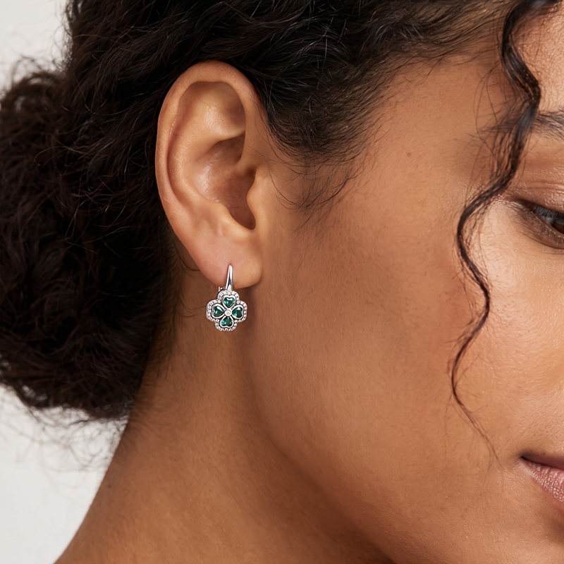 Women's S925 Silver Four-Leaf Clover French Ear Hooks