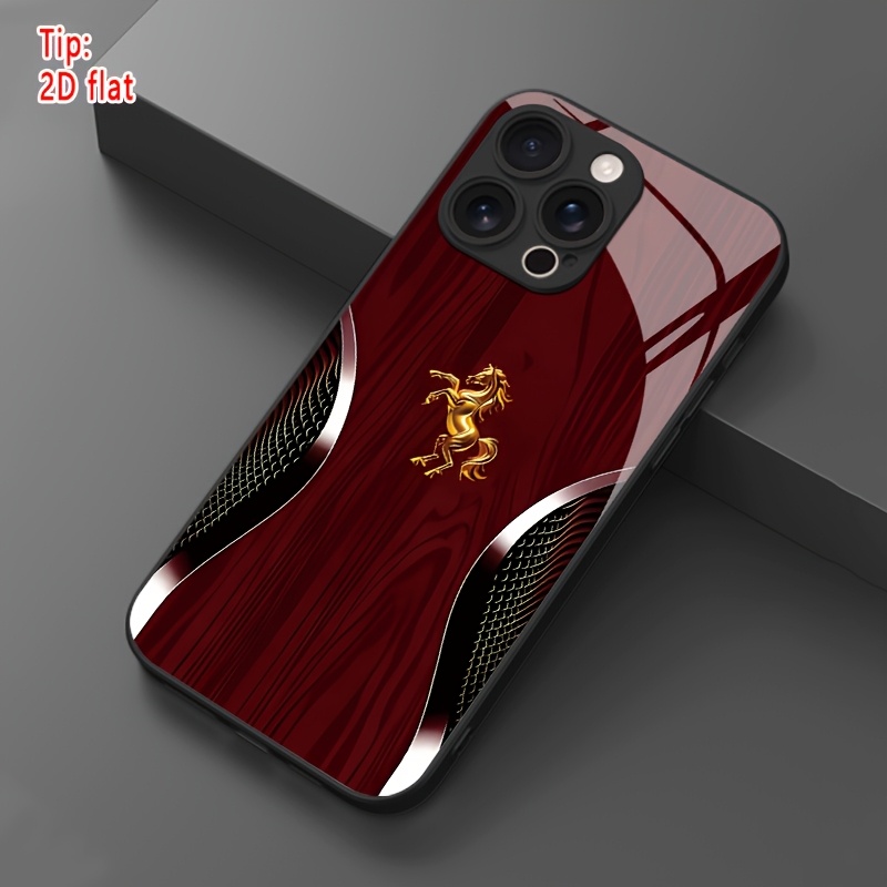 TEMU Phone Case: 1 Golden Horse Pattern Hd Glass Phone Case For Iphone
