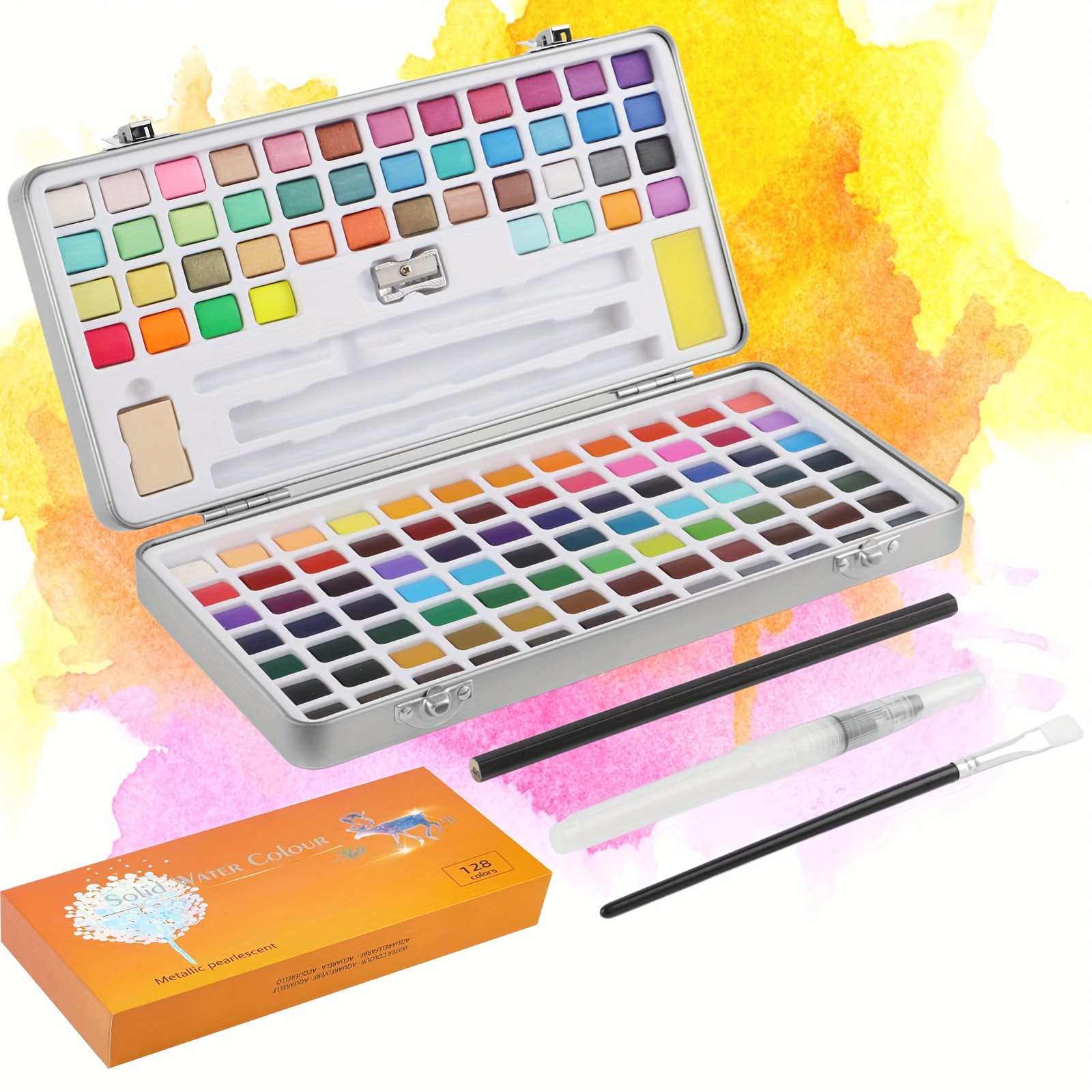 

128- Watercolor Set Brushes & Pencils - Washable, Supplies For Adults