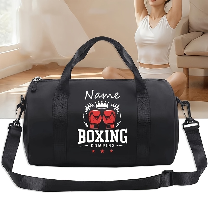 TEMU Customizable Name Boxing-themed Nylon Crossbody Bag Designed For Use. Bag Front Printed Red Boxing Gloves And Crown And Boxing Letters Retro