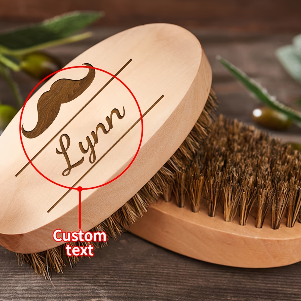 TEMU 1pc Customized Name Bristle Men's Beard Brush, Small Soft Beard Brush, Pocket Size Travel Men's Wooden Beard Brush, Suitable For Men, Dads,