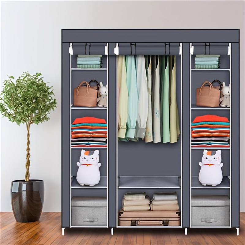 

69" Portable Clothes Closet Wardrobe Storage Organizer With Non-woven Fabric Quick And Easy To Assemble Extra Strong And Durable Gray