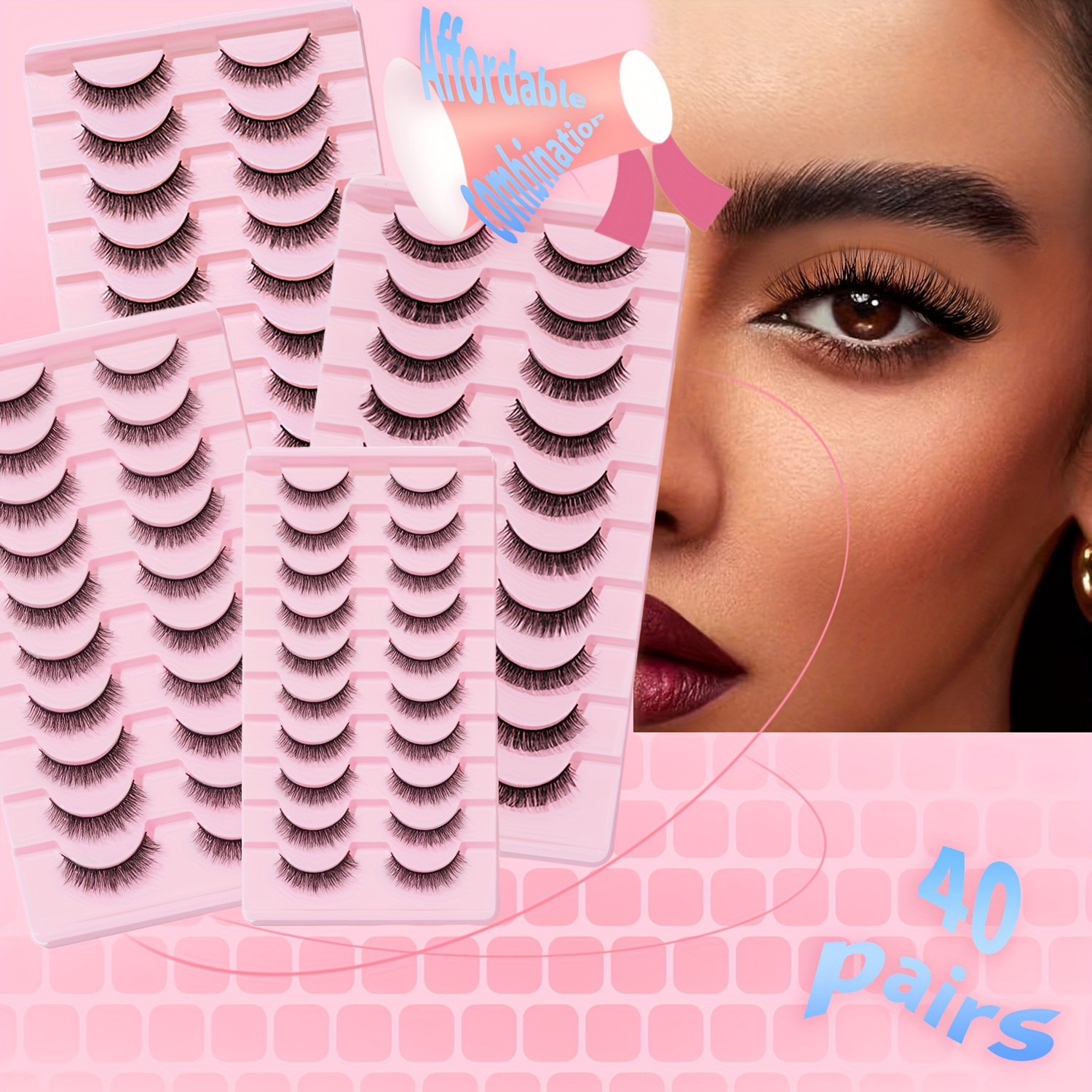 TEMU 40 Pairs Of Combination Natural Curls, Multi-layered Short And Delicate Cartoon Makeup For Work/ Party/ Holiday False Eyelashes. 40 Pairs () Suitable For Beginners