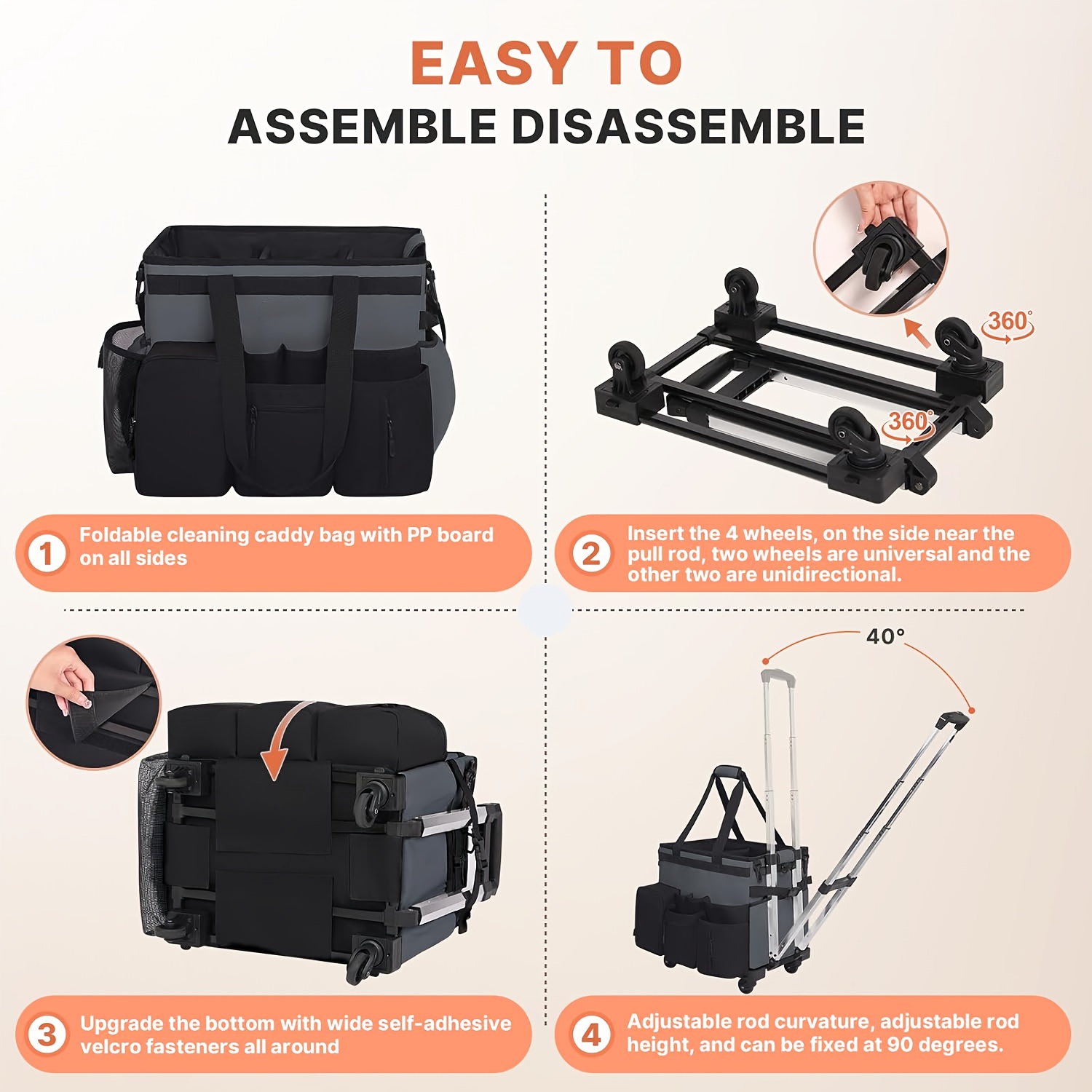 High-Capacity Large Rolling Cleaning Caddy Bag With Detachable... product image 9