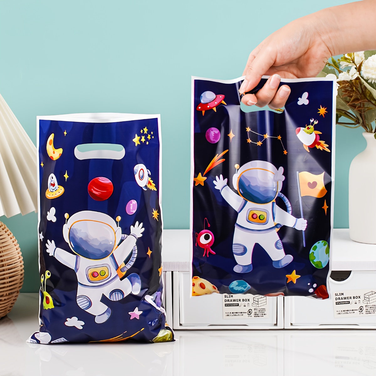 10 25 50pcs space astronaut gift bags plastic tote bags space astronaut themed gift bags birthday party decorations space theme party supplies wedding supplies bridal shower gift bags teen shower party decorations   supplies gift