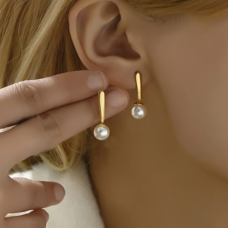 

Elegant Stainless Steel Pendant Earrings With Synthetic Pearl , Parties And Celebrations - Birthstone, ,