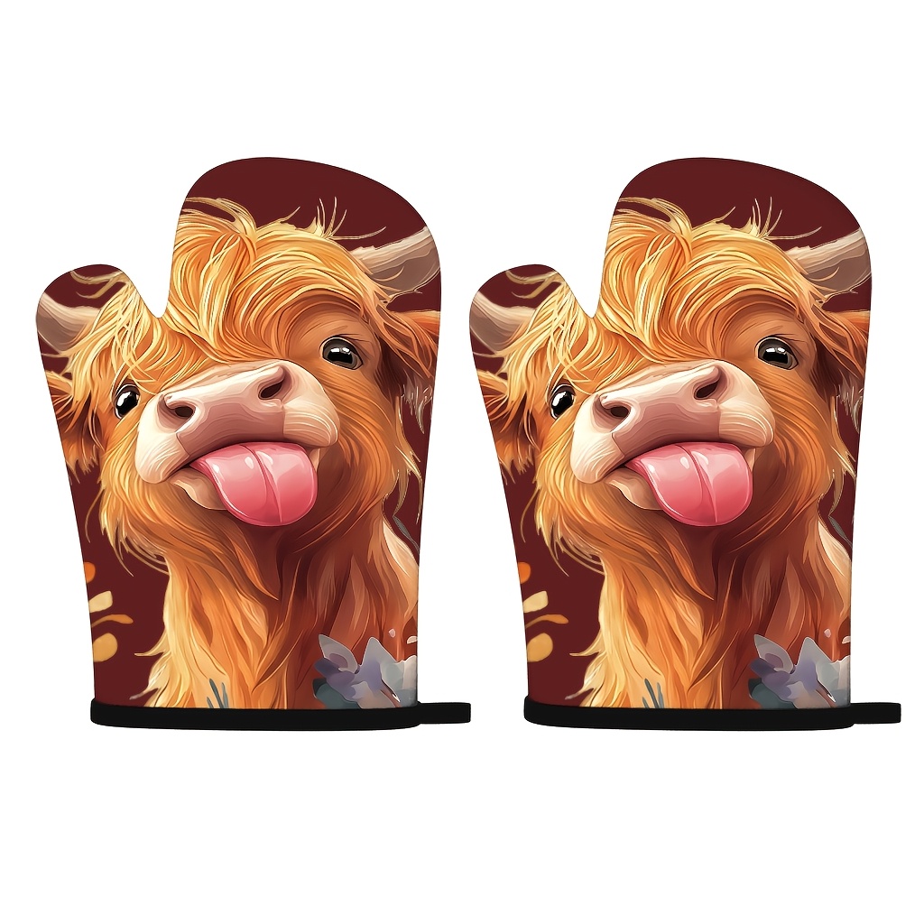 TEMU Ensemble de 2 maniques de four Vache Highland à la langue pendante, produits de qualité supérieure, adaptés , à , à un usage domestique, design