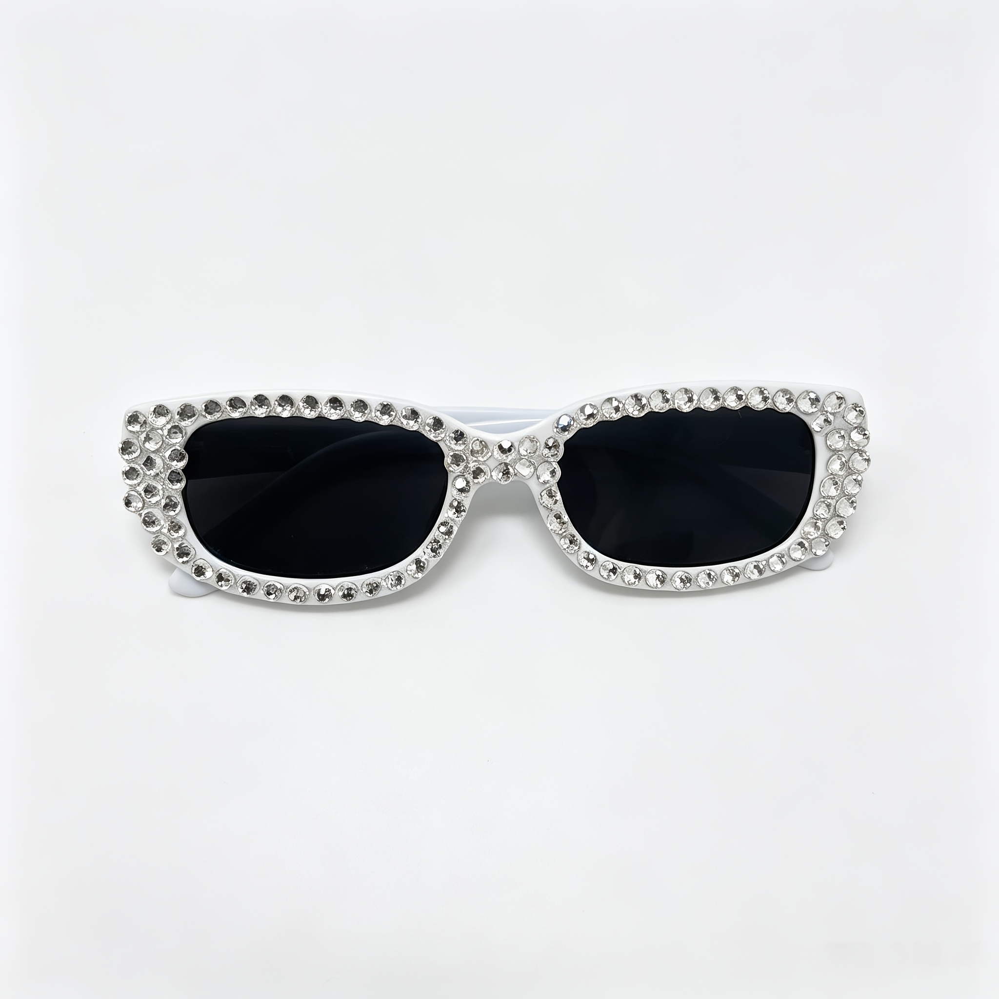 TEMU 1pc White Rhinestone Narrow Rectangle Decorative Glasses - Glam Sparkly Style - Slim Rectangle Frame With Full Rhinestone Trim - Bachelorette &