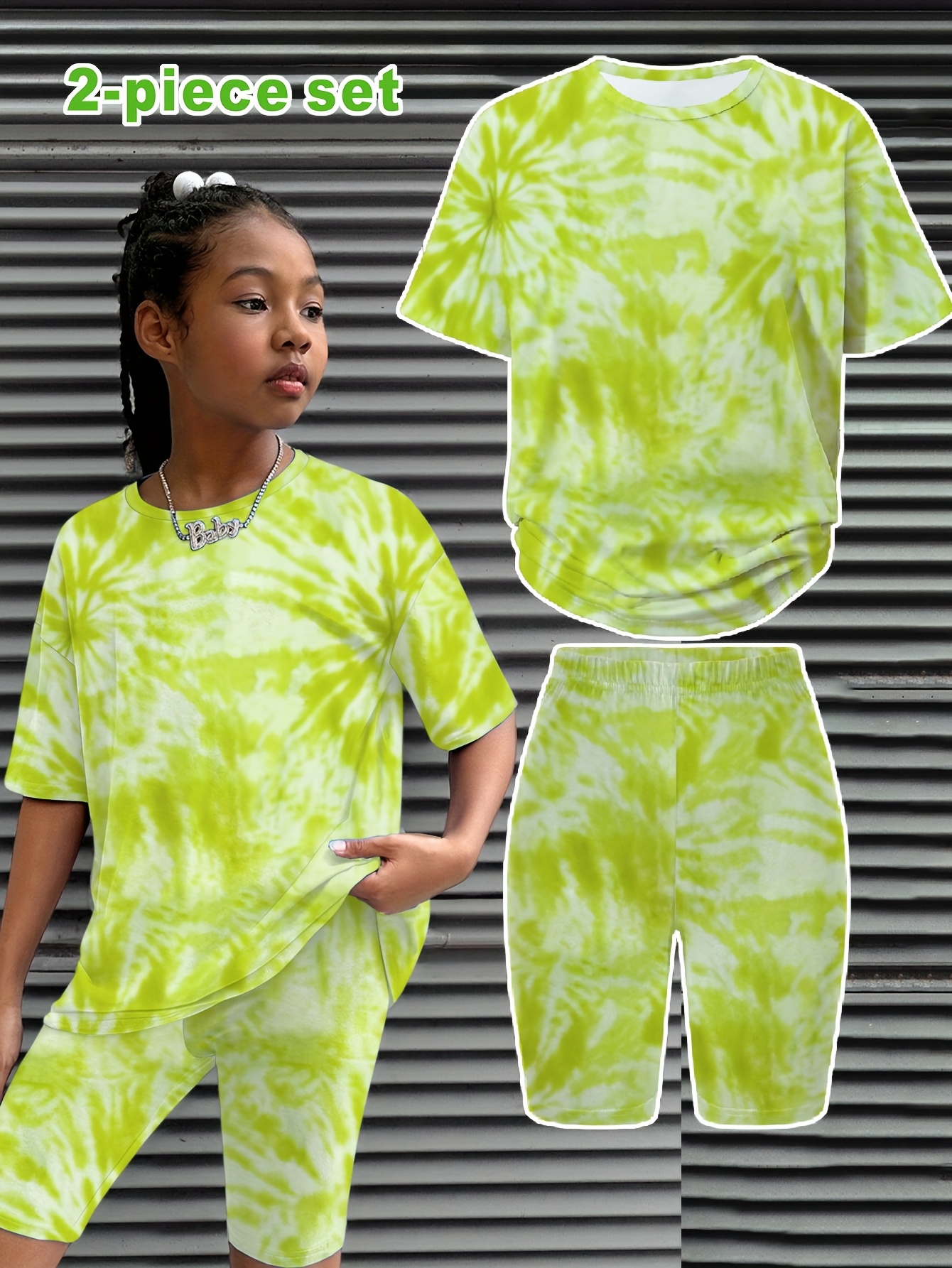 girls' tie-dye pattern camisole top and cycling shorts, two-piece