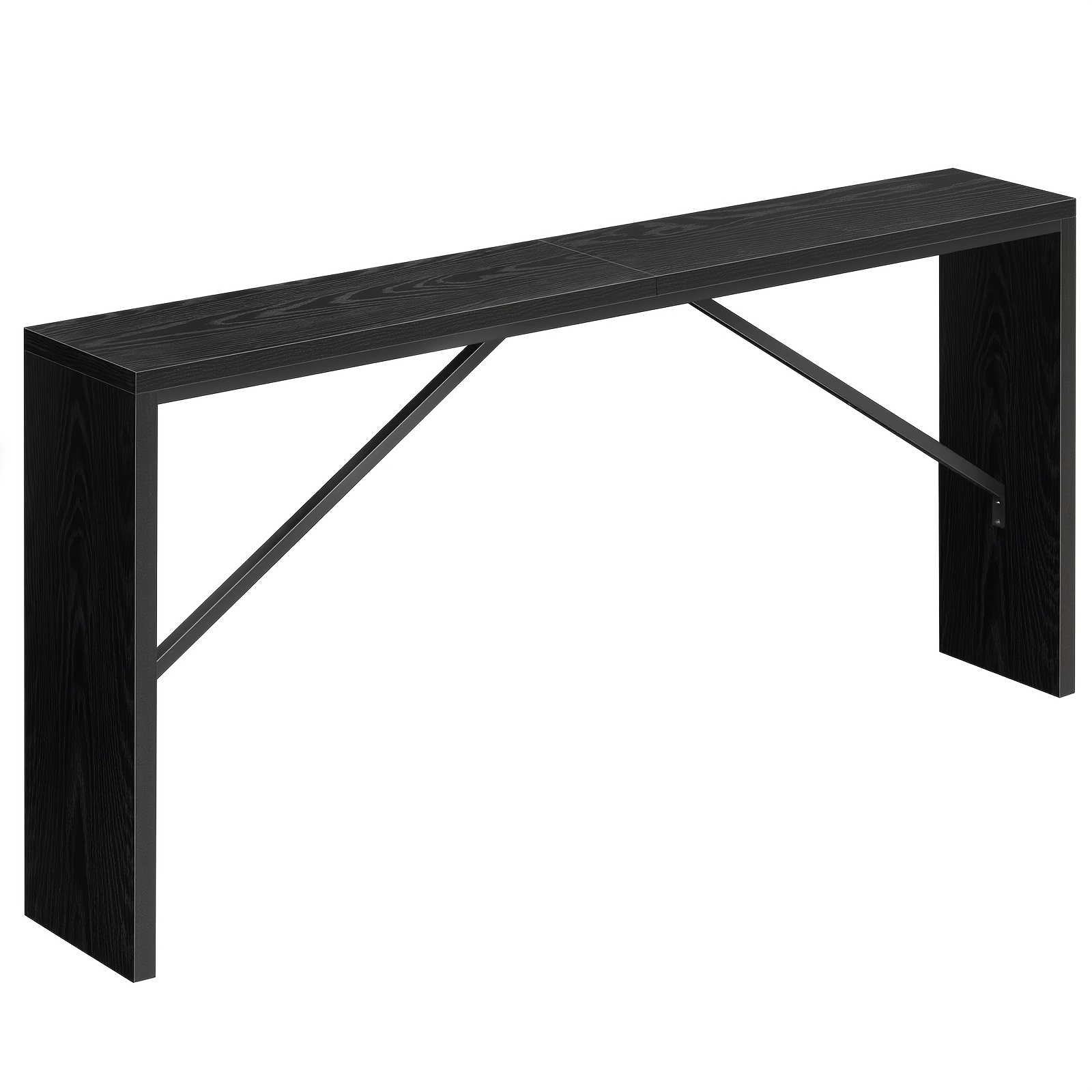 Image of 62.2 Inch Industrial Style Console Table With Beveled Golden Metal Frame - Narrow Entryway Table, Hallway Office Desk, Black Sturdy And Durable