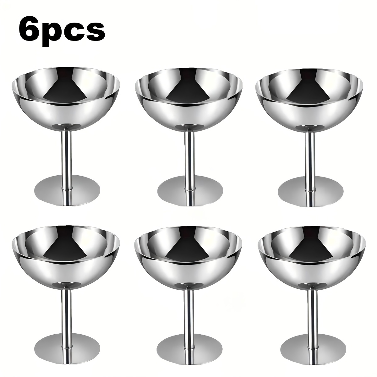 TEMU Lot de 6 coupes à glace en acier inoxydable - Coupes hautes élégantes avec base robuste, coupes à dessert en acier inoxydable, adaptées pour