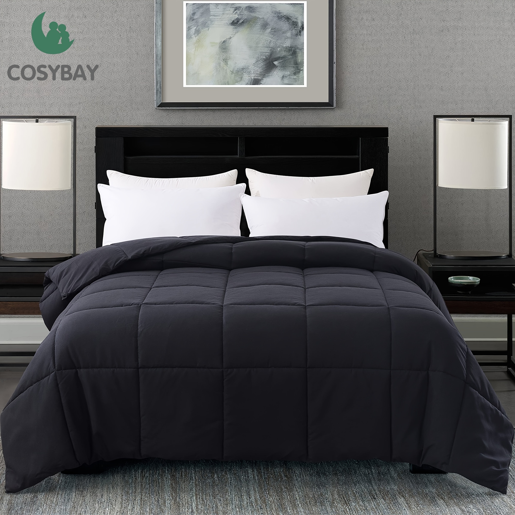 

Cosybay Down Alternative Comforter (black) - All Season Soft Quilted Bed Comforter - Duvet Insert With Corner Tabs - Winter Summer Warm Fluffy