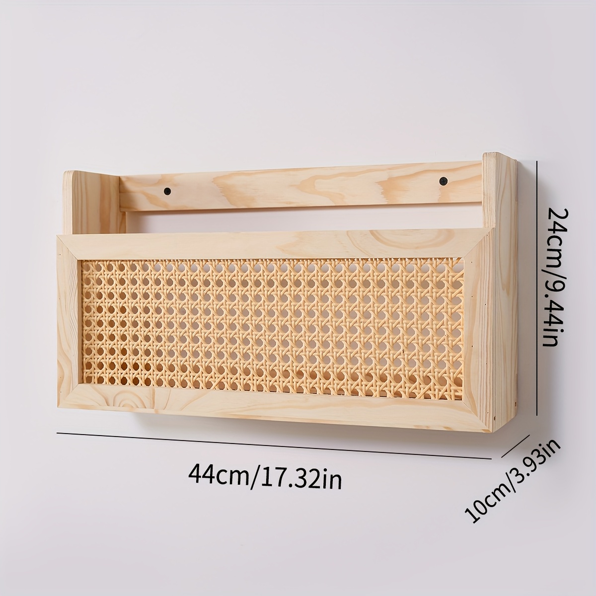 1 Wall Storage Box, Needs To Be Installed With Holes, Wooden Rectangular Wall Decoration Hanger, Rustic Style Wall Decoration Storage Box With Rattan Weaving Decoration On The Front, Utility Racks
