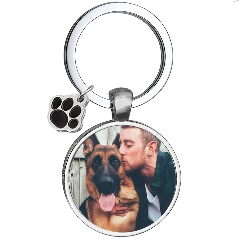 Image of Custom Photo Keychain With Paw Print Charm – Personalized Alloy Keyring Featuring Owner And Dog, Ideal For Pet Memorials And Bag Decorations, Bag Accessory | | Durable Keychain, Dog Tag