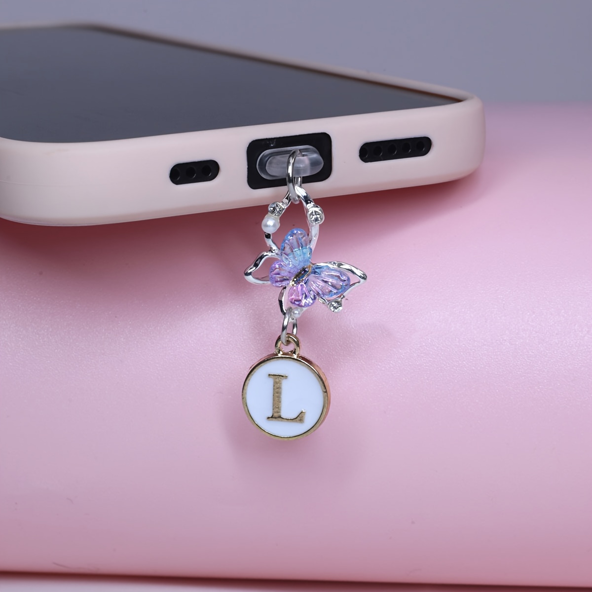 TEMU Exquisite Rhinestone And Letter Combination Mobile Phone Dust Plug Pendant, Exquisite Creative And Fashionable Mobile Phone Accessory Decoration