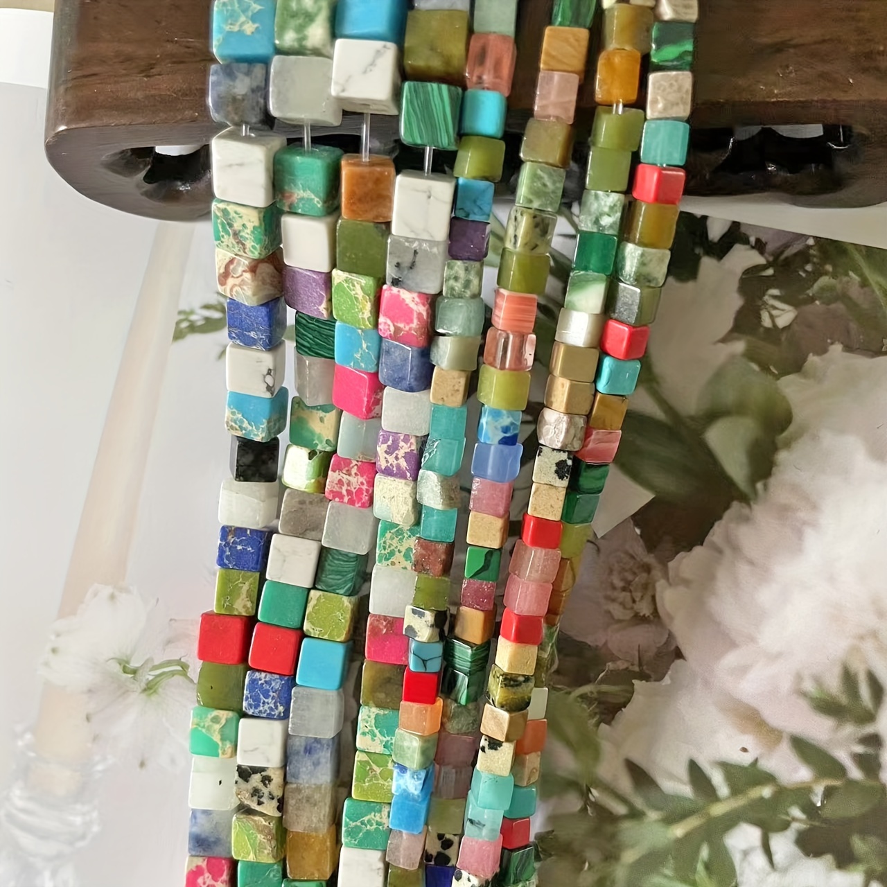 

18cm Handcrafted Natural Stone Beads - Square Mixed Colors For Diy Charm Bracelets, Necklaces, Phone Charms & Keychains - 's Gift