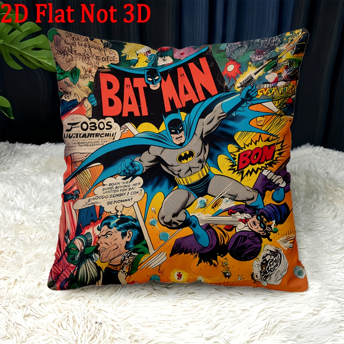 TEMU 2d Flat, 1pc, Throw Pillow Covers, Batman Comic Retro Storm, Themed Short Plush Pillowcase, Used For, Bedroom, Room, Holiday Gift For , ,