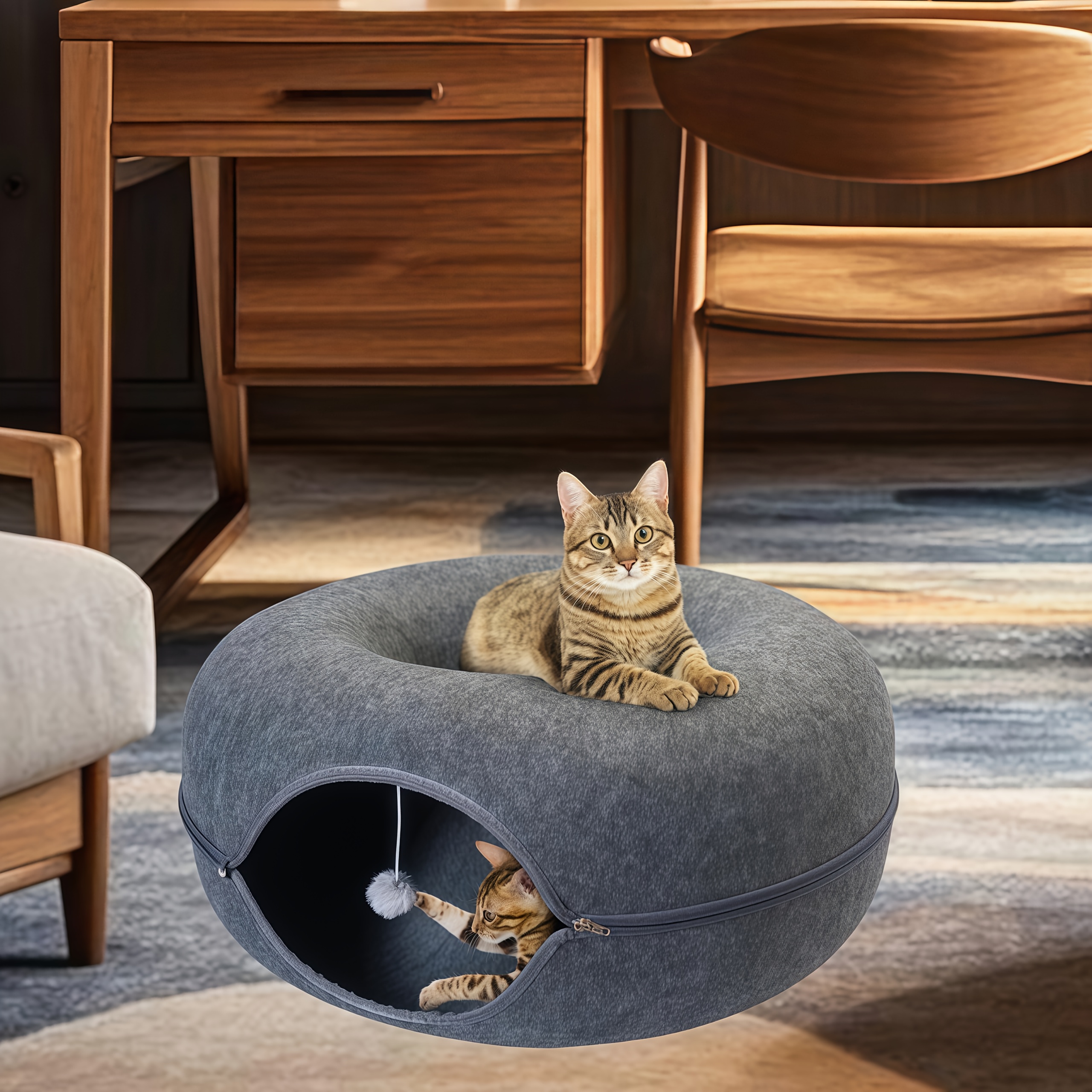 BANBERS Cat Tunnel Bed, Cat Tunnel, Indoor Cat Hiding Place, Donut Cat Bed, All-season Cat Bed And Cat Hole (dark Gray, Light Gray, 20 Inches, 24 Inches)