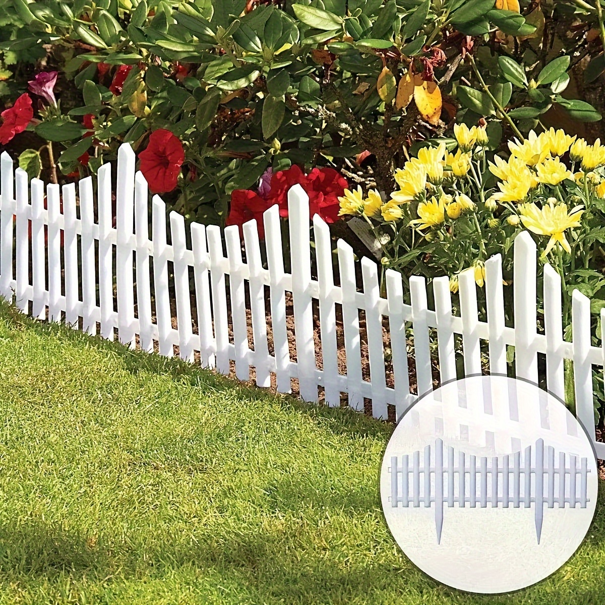 

4pcs White Plastic Garden Picket Fence Panels, Decorative Border, Lawn Flowerbed Edging, Landscape Path Barriers, Outdoor Garden Decor