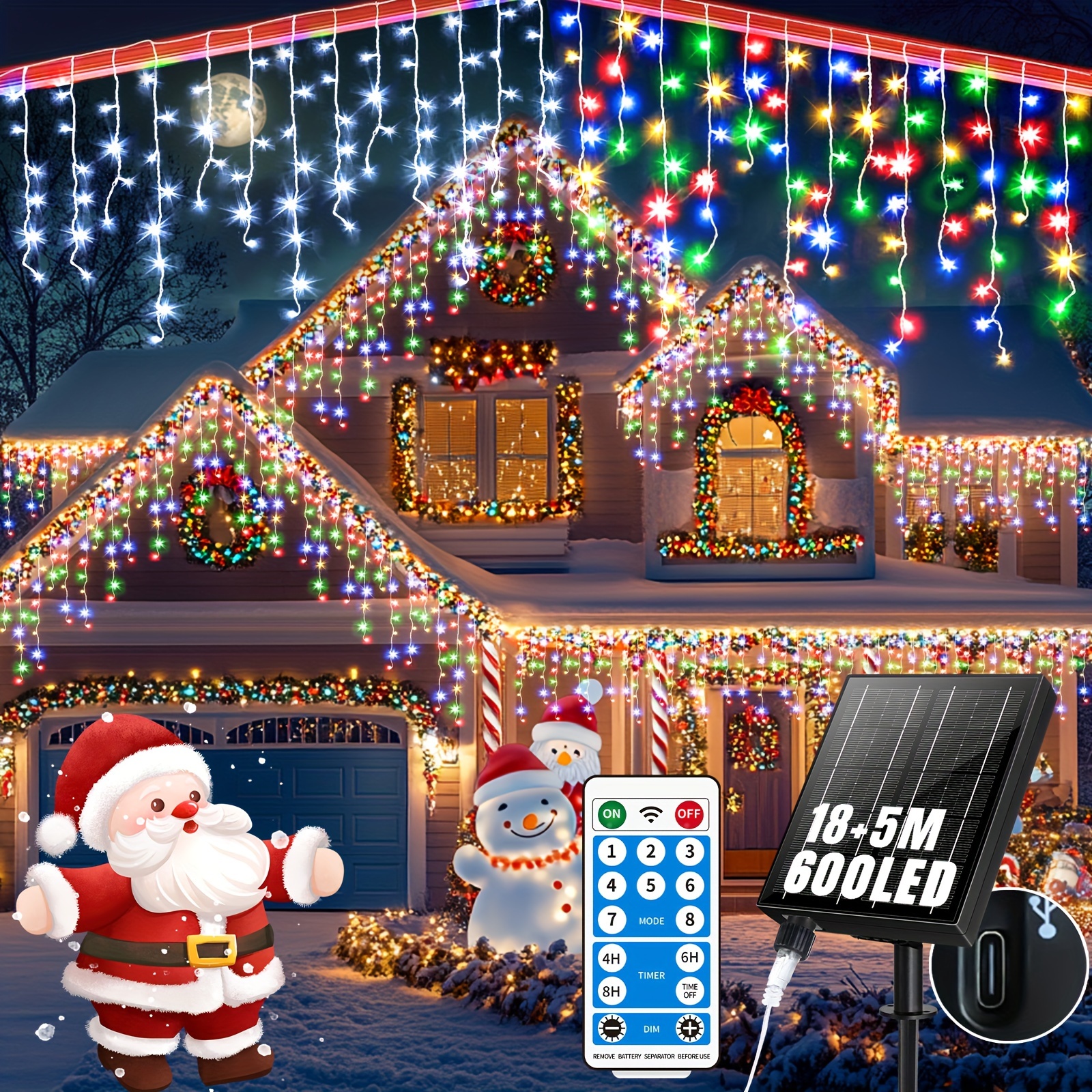 

Outdoor Icicle Lights Christmas Lights 76.4ft 780led Plug-in Icicle Lights 8 Timed Remote Control Flash Light String Suitable For Christmas Roof Party Wedding Decoration Color