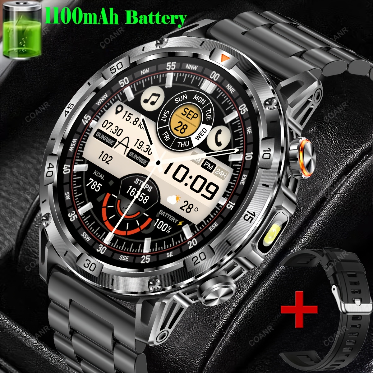 Men's Touch Screen Smartwatch with LED Flashlight