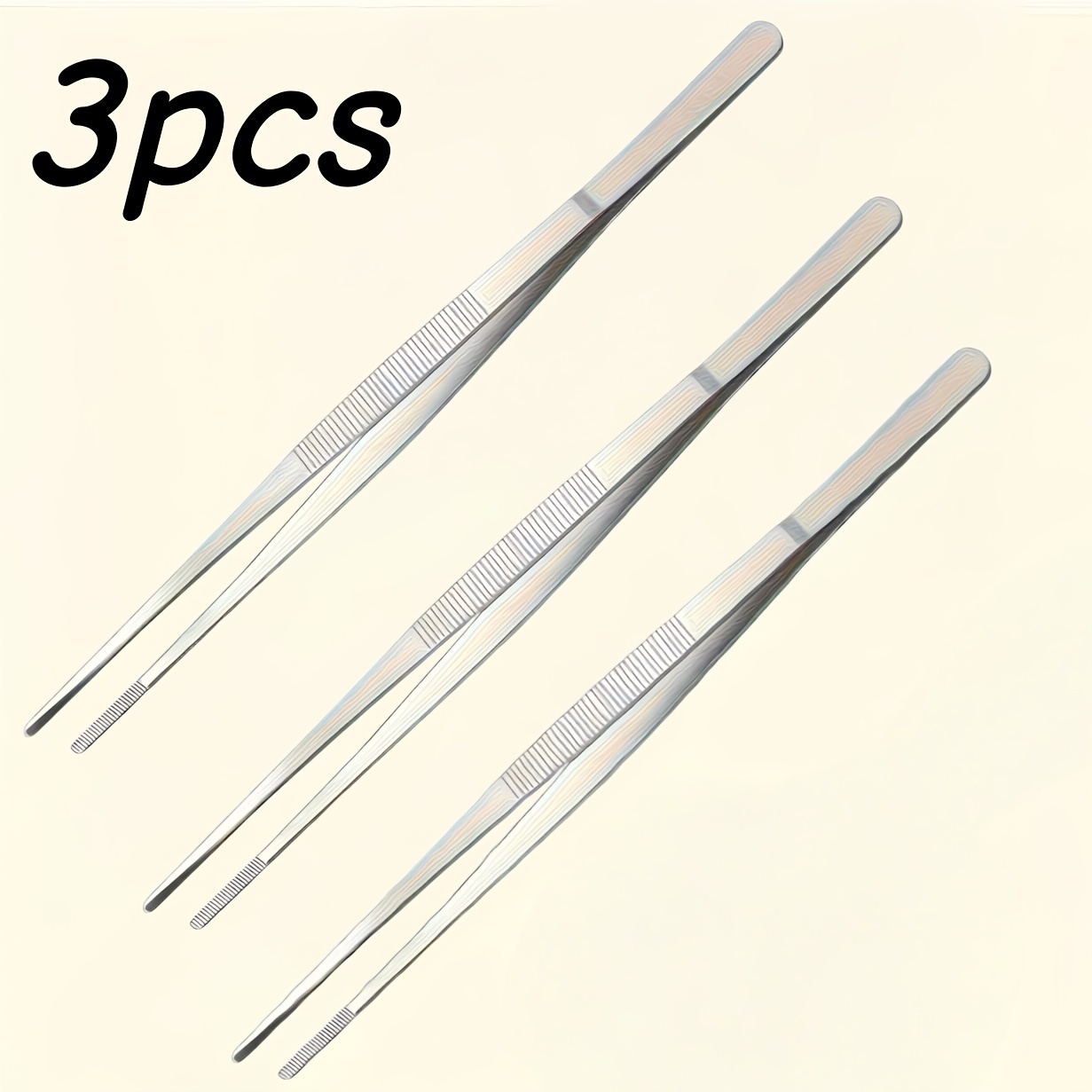 TEMU 3pcs Premium Stainless Steel Kitchen Tongs/tweezers - 10-inch Precision Food Handling Tweezers For Cooking, Baking, Grilling, Pet Feeding & Food