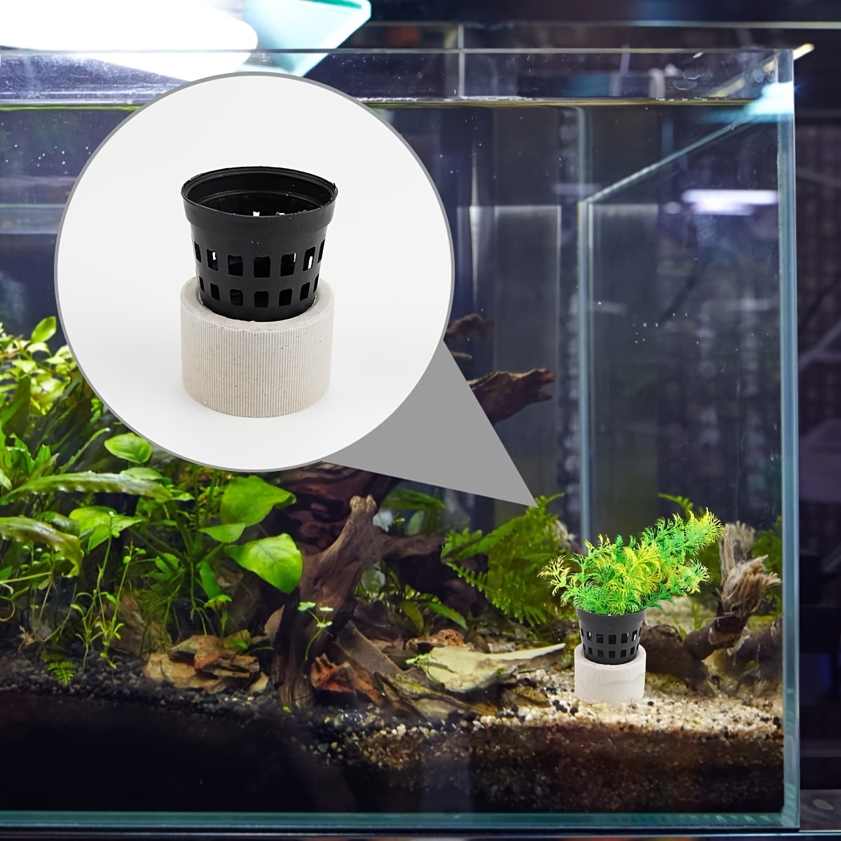 8er Set Keramik-Aquarium Pflanzenringe – Anti-Schwimm-Ringe, Pflanzentöpfe & Baumwolle Für Wasserpflanzen
