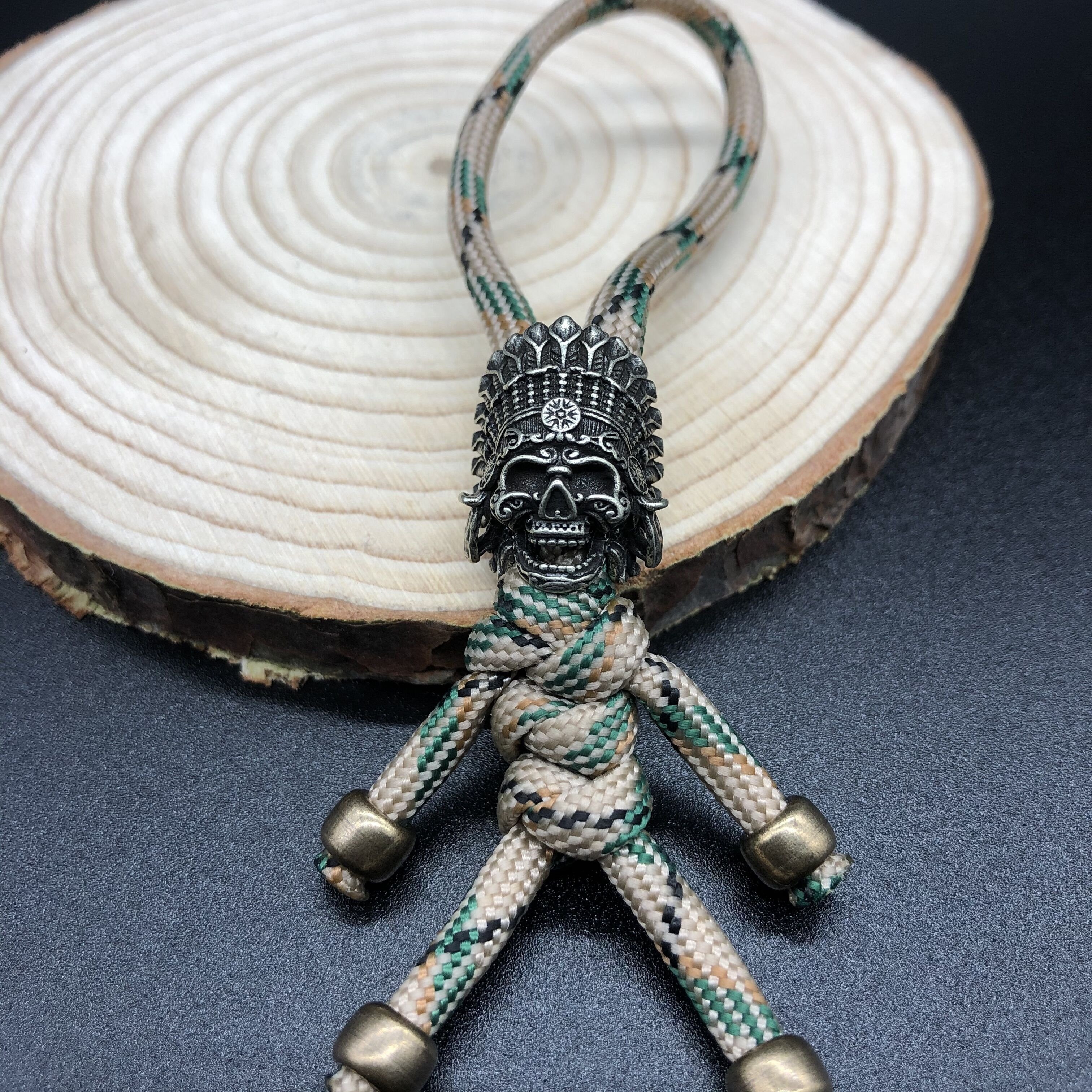 Handcrafted Paracord & Copper Indian Head Car Keychain - Men's Edc Knife Pendant, Backpack Charm Accessory