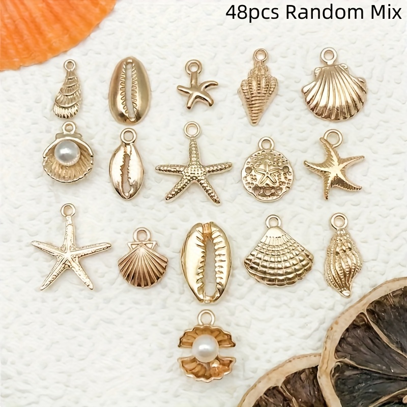E-shop 48-tlg./20-tlg. 16-Stile goldene Anhänger aus Legierung mit Ozean-Thema – Seesterne, Muscheln, Schneckenhäuser & mehr – Ideal für DIY-Ohrringe,