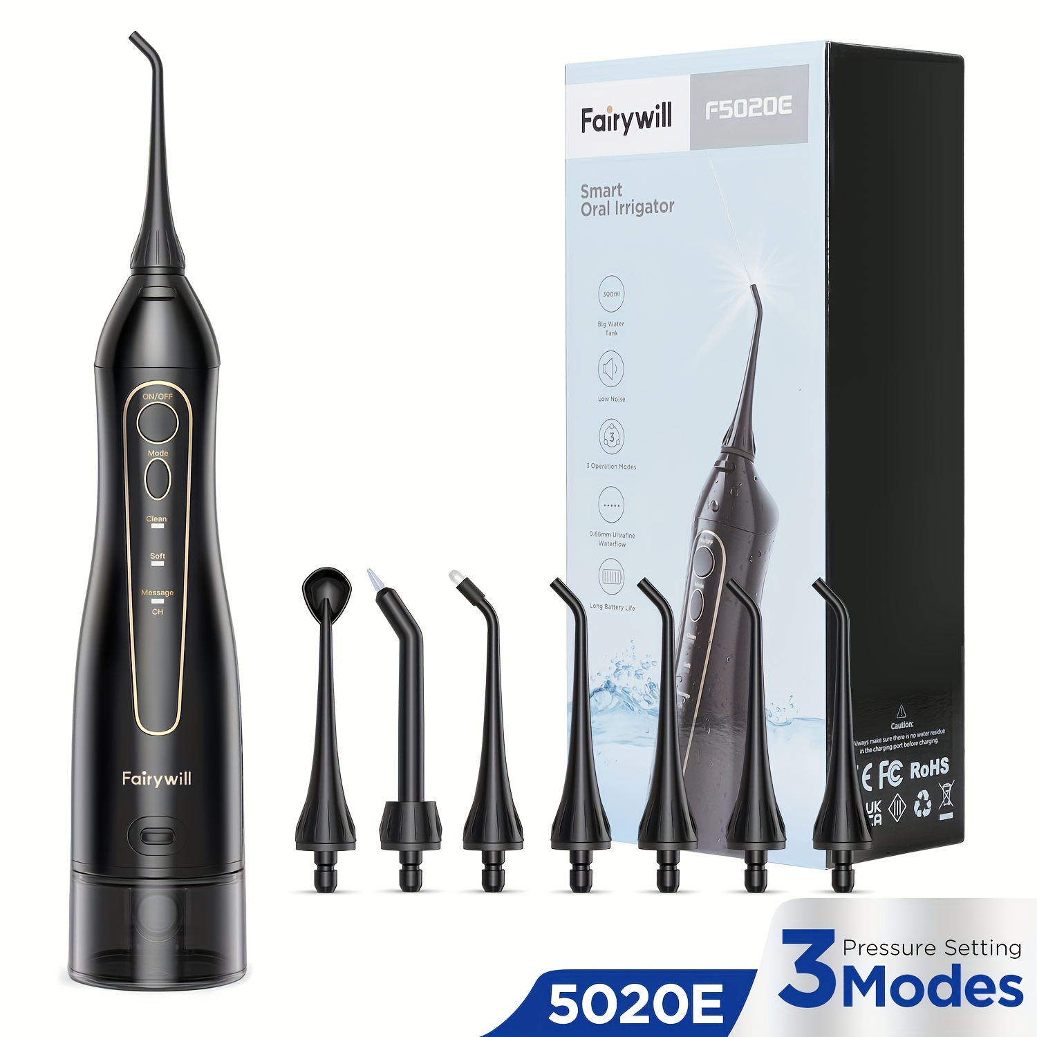 Fairywill Electric Flosser, Oral Irrigator Teeth Cleaner With 7 Jet Tips Portable And Rechargeable 3 , For Travel And Home
