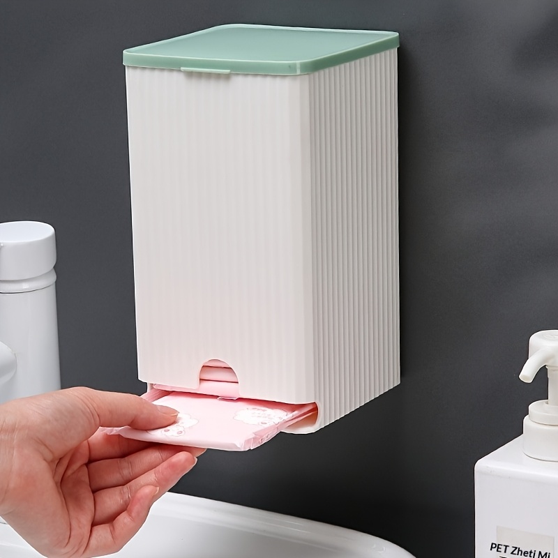 TEMU 3-in-1 Wall Mount Bathroom Storage Box With Lid And Strong Adhesive Tape, Thick Pp Waterproof Disposable Bag Dispenser Organizer, Pink And Green