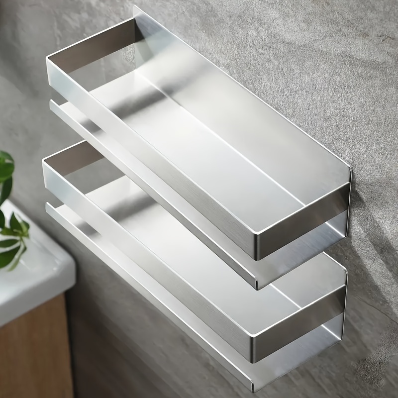 E-shop Edelstahl 304, gebürsteter Luxus, 2-teiliges Set bohrfreier Badezimmerregale mit starkem Kleber, wandmontierte Aufbewahrungsablage ohne Bohren,