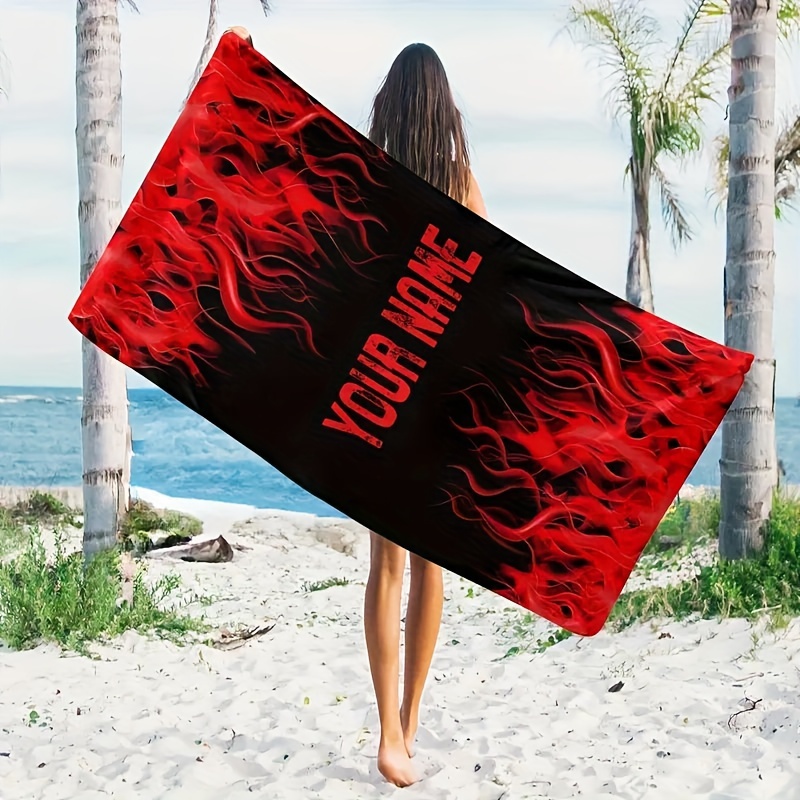

1pc Personalized Fire Pattern Beach Towel, Super Absorbent Quick-drying Swimming Towel, Suitable For Beach Swimming, Outdoor Camping, And Travel