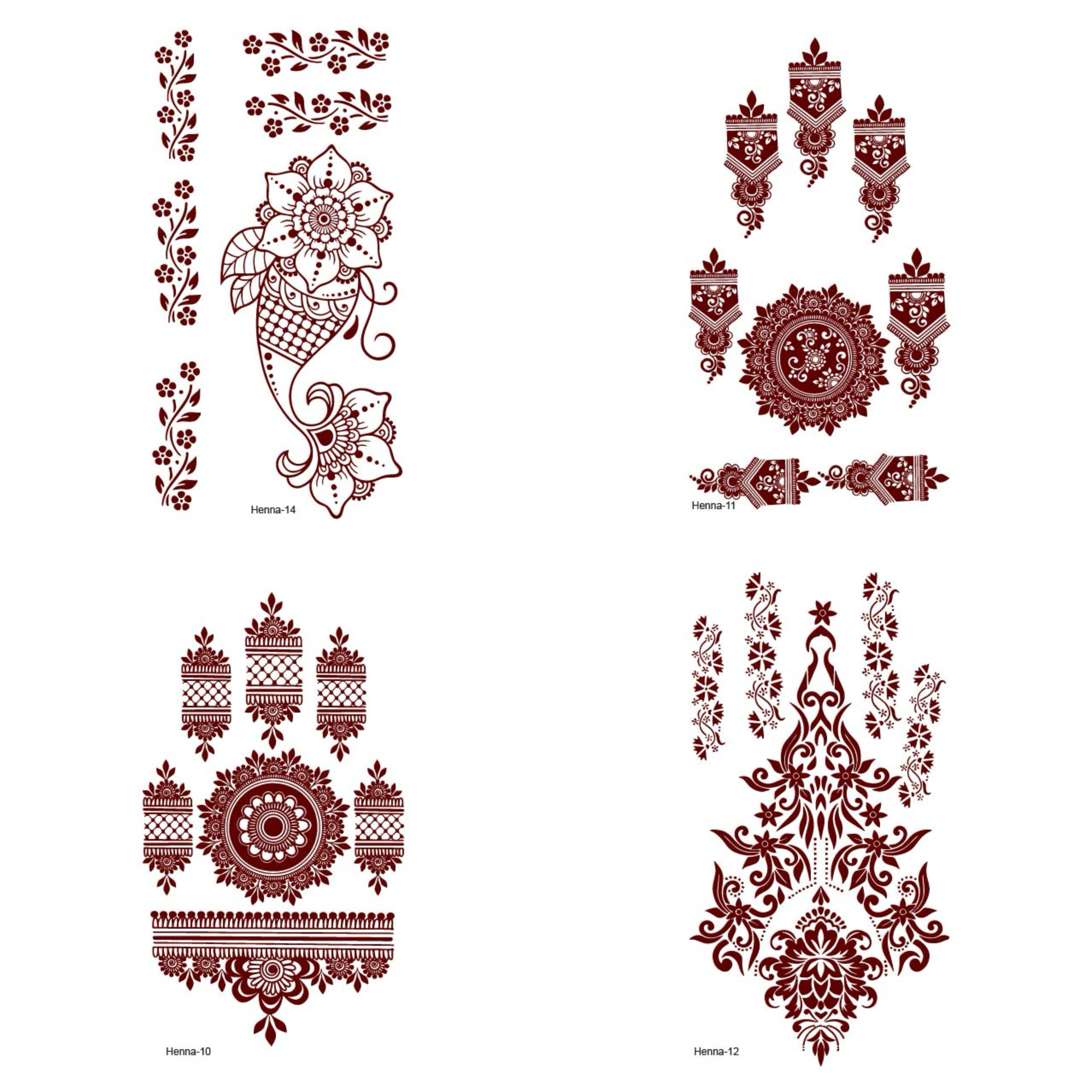 

4pcs Beautiful Temporary Tattoo Stickers With Mandala Floral Vine And Leaf Designs, Finger, Hand Back, And Hand Decorations, Waterproof And Sweatproof