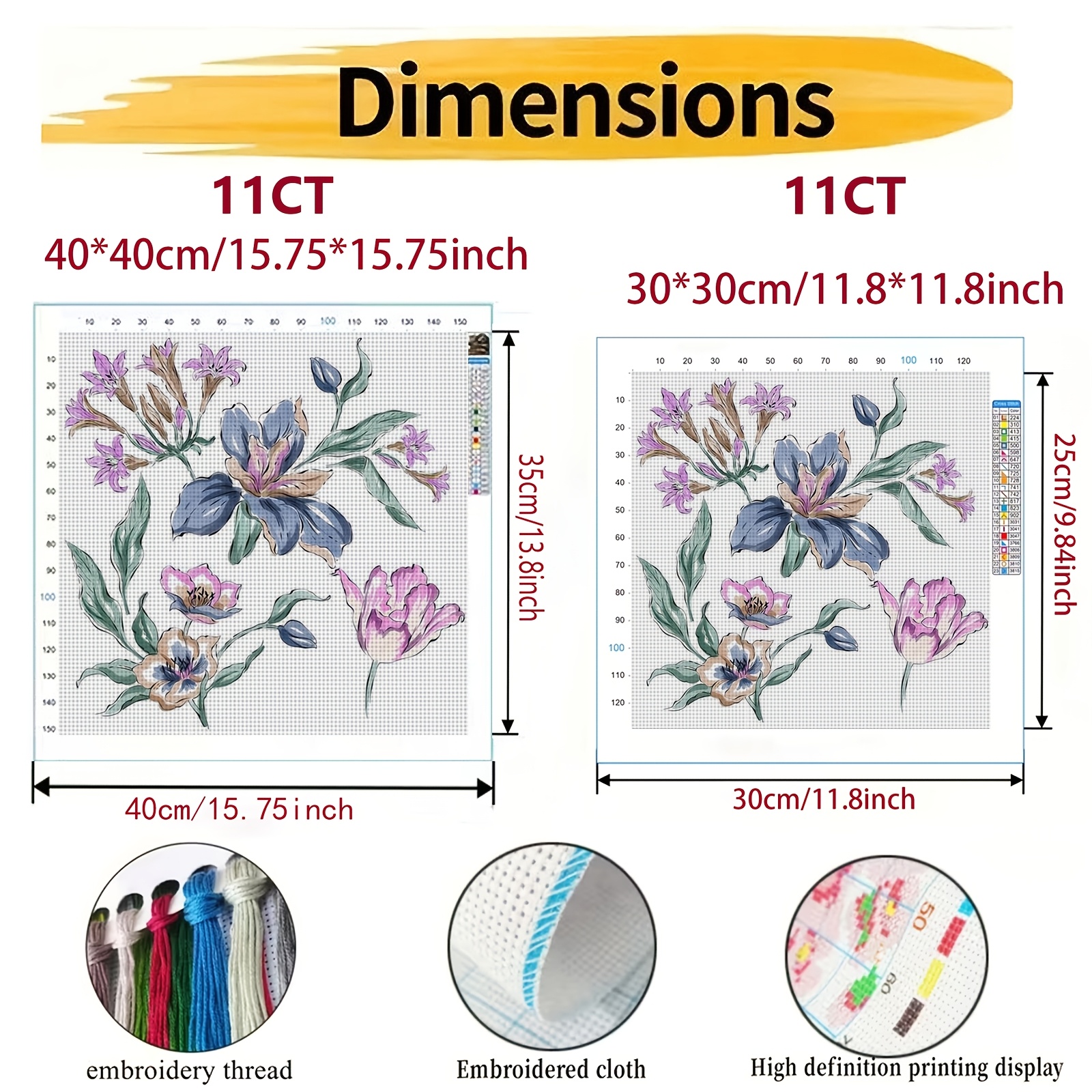 DIY Cross-stitch Printed Kit, Unframed, "Colorful Floral Hand-painted Pattern"